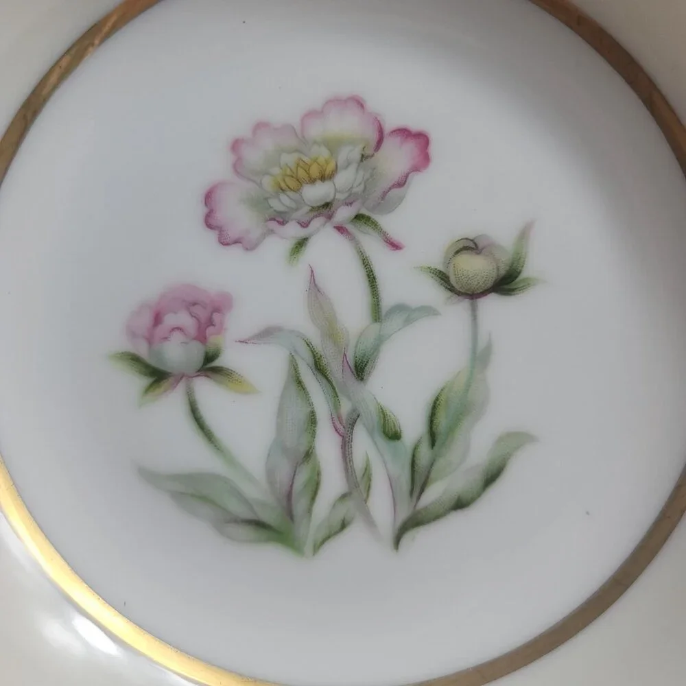 FOUR Mikado Harmony Fruit Bowls Cream Rim Pink Floral Center